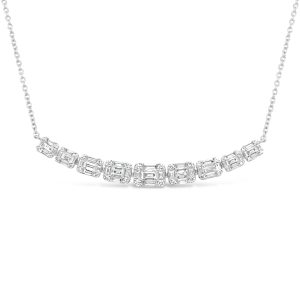 Collar de oro blanco 18k con 45 diamantes corte baguette y 36 diamantes corte brillante