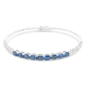 Pulsera de oro blanco 18k con 18 diamantes corte brillante y 9 zafiros azules