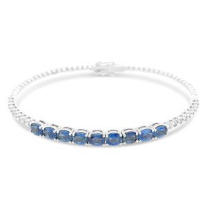Pulsera de oro blanco 18k con 18 diamantes corte brillante y 9 zafiros azules